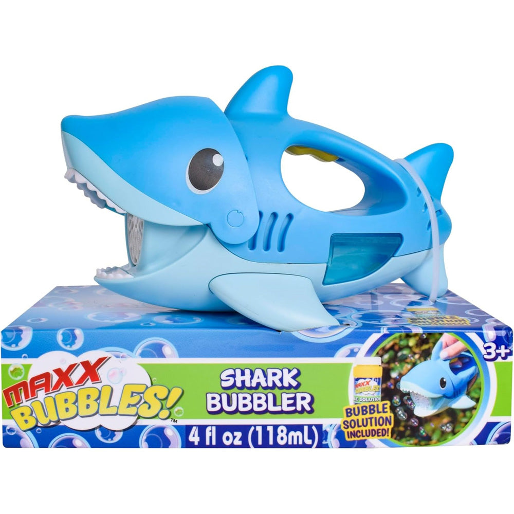 Maxx Bubbles Handheld Shark Bubbler bath toy, in packaging