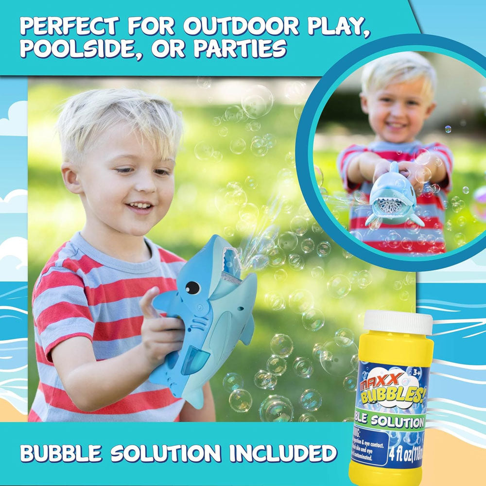 Child playing with the Maxx Bubbles Handheld Shark Bubbler bath toy