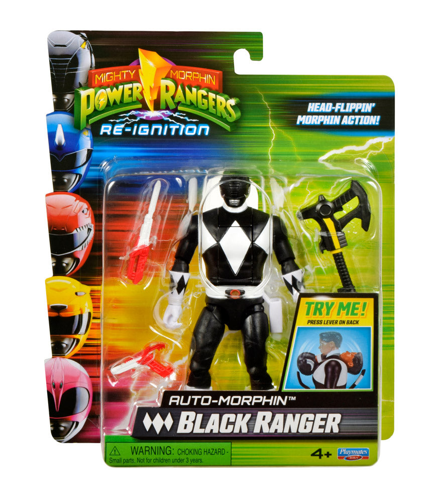 Mighty Morphin Power Rangers Auto-Morphin Figures - Black Ranger toy.