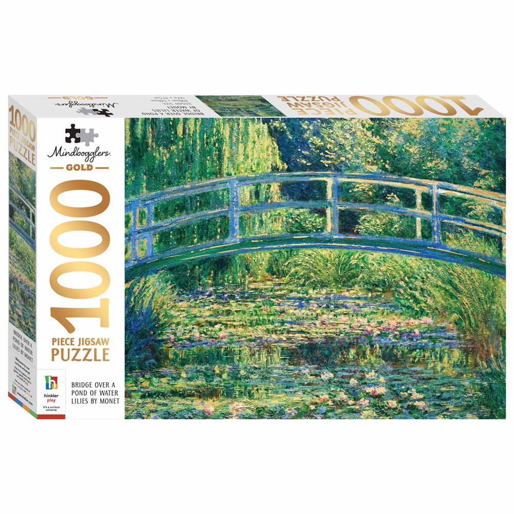 Mindbogglers Gold 1000 Piece Puzzle Bridge Over a Pond of Water Lilies