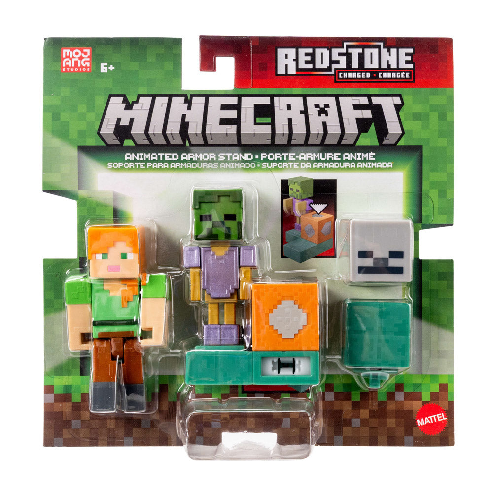 Minecraft Redstone Animated Armor Stand Figure toy, in packaging