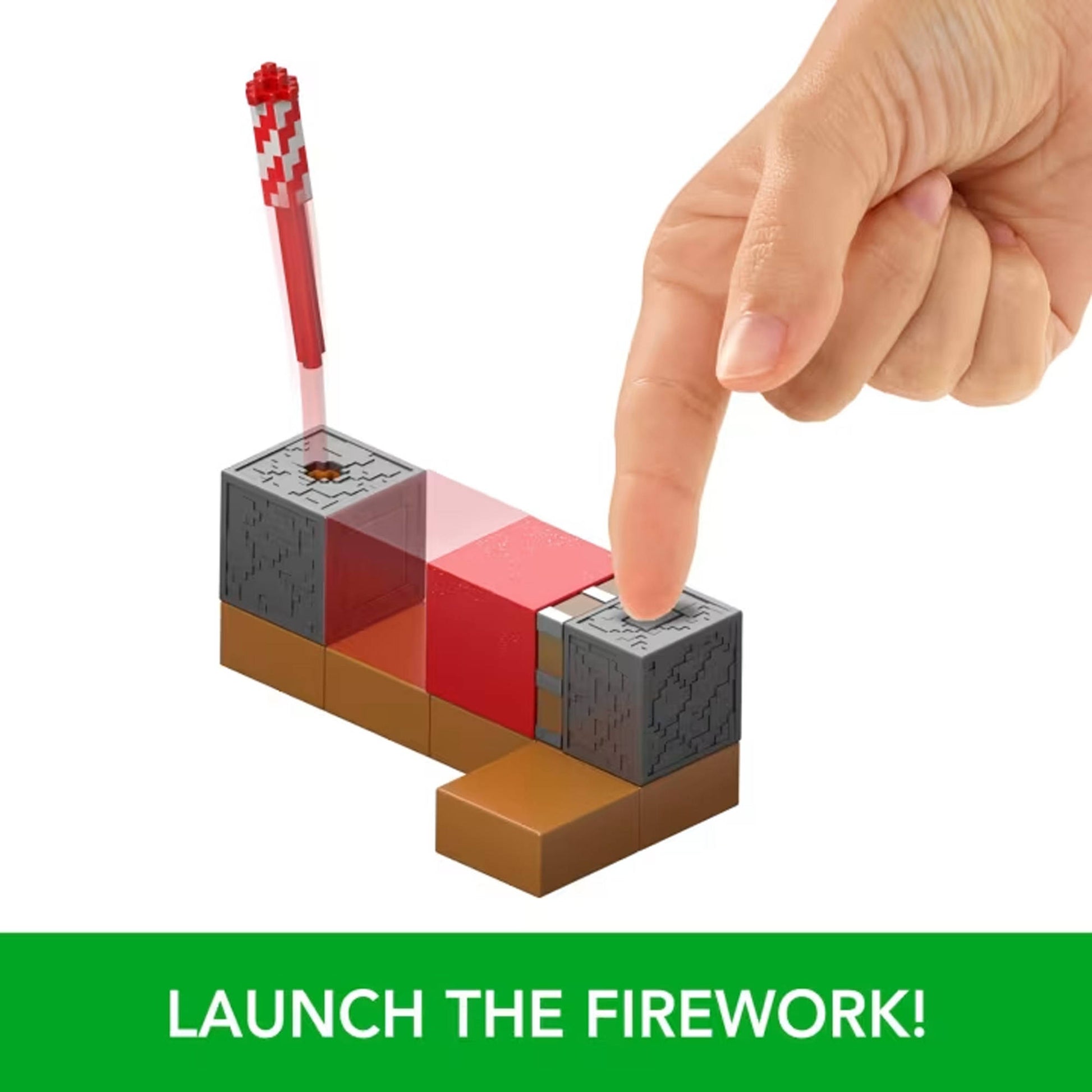 Launch the firework, in the Minecraft Redstone Protector's Firework Launcher Figure Toy Set