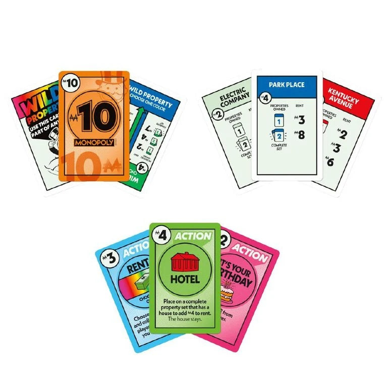Cards in the Monopoly Deal Card Game for ages 8+