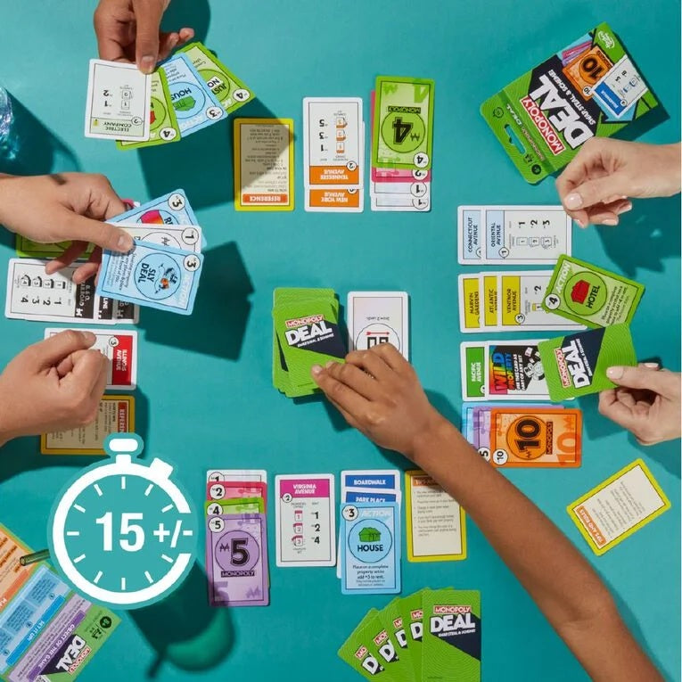 Kids playing the Monopoly Deal Card Game for ages 8+