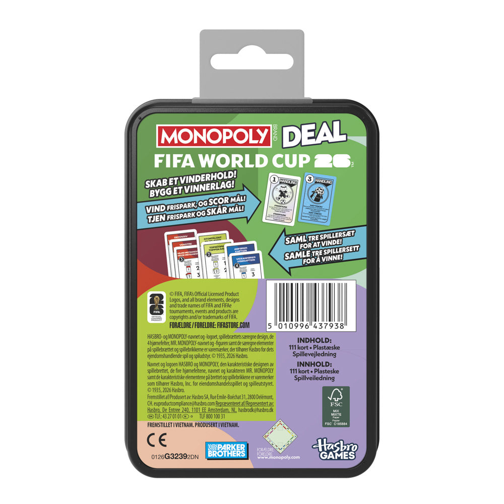 Back packaging of the Monopoly Deal FIFA Edition Card Game Set