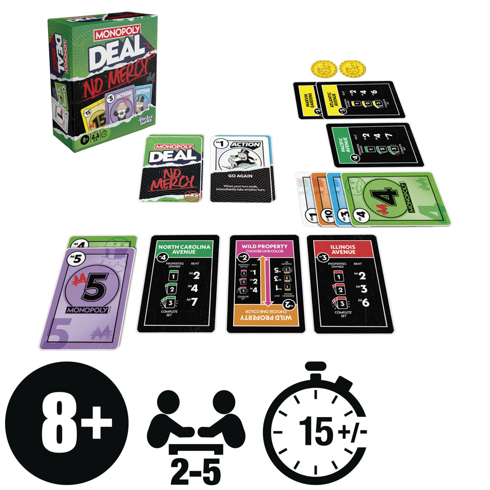 The Monopoly Deal No Mercy Card Game set, in packaging