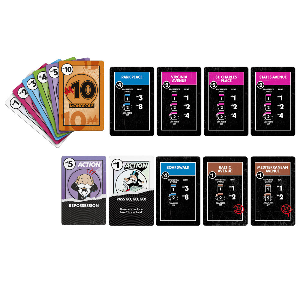 Cards in the Monopoly Deal No Mercy Card Game set