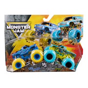 Monster Jam 16:4 2-Pack Series 33 Blue Thunder Vs Bad News Travels Fast toy trucks, in packaging