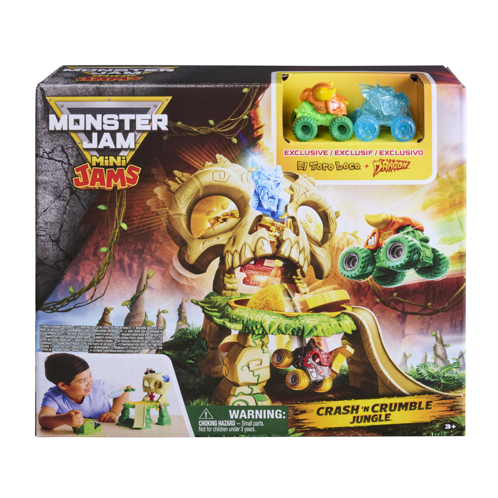 Monster Jam: Mini Jams Crash & Crumble Jungle Toy Truck Playset, in packaging