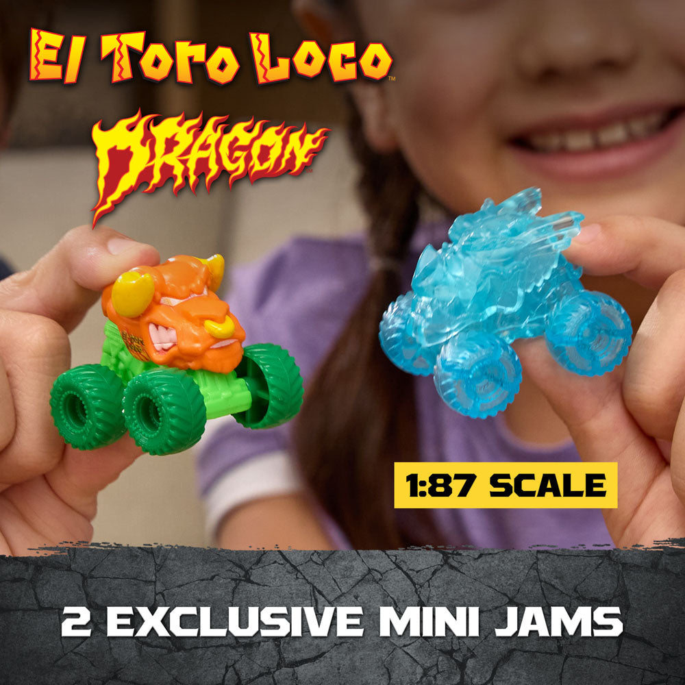 Child holding the Monster Jam: Mini Jams Crash & Crumble Jungle Toy Truck Playset