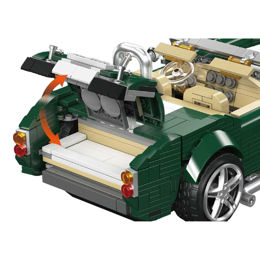 Car trunk boot opens on the Mould King 10228 Classic AC Cobra Roadster Model Car Building Set