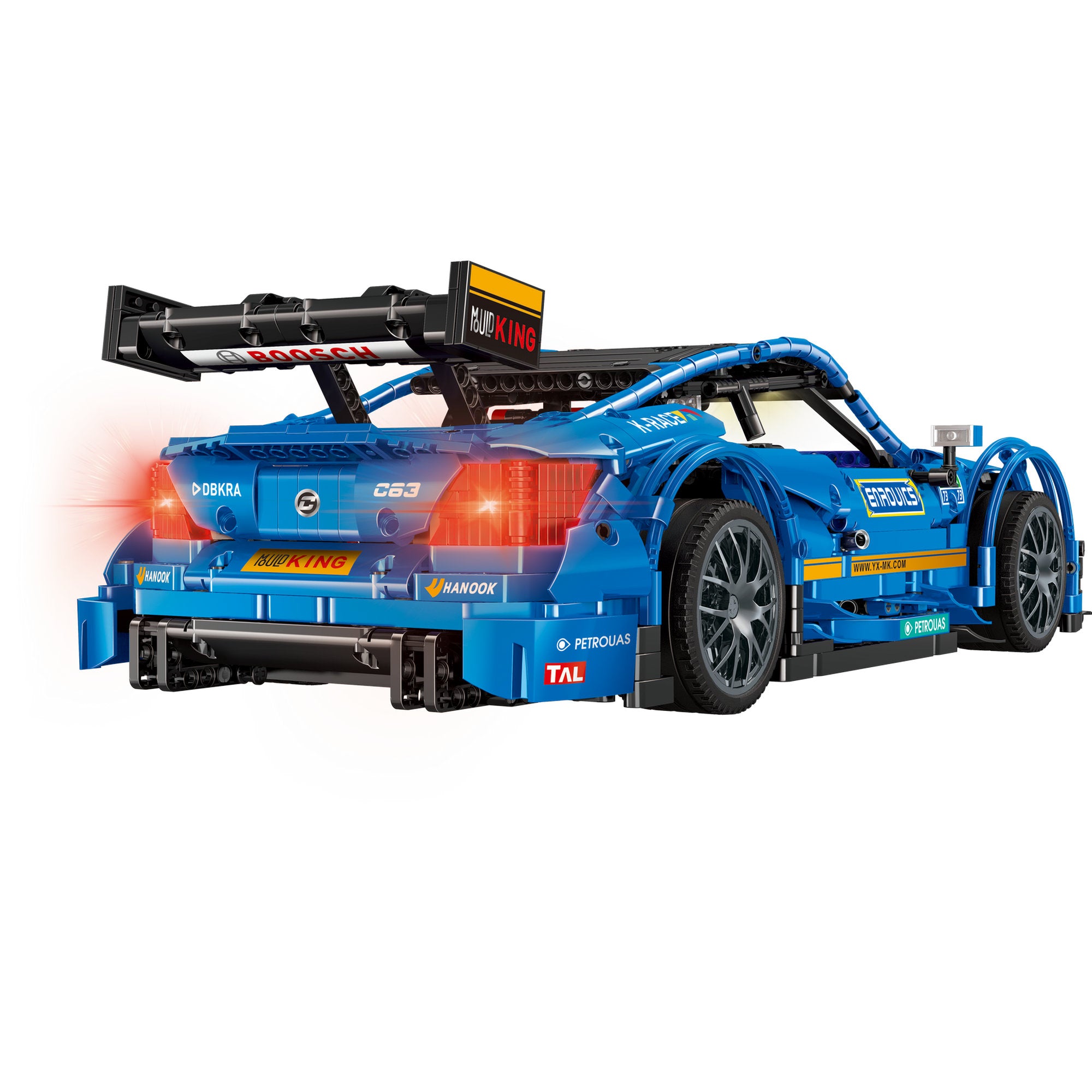 Back view of the Mould King 13073 C63 DTM Racing Remote controlled Car Model Building Set