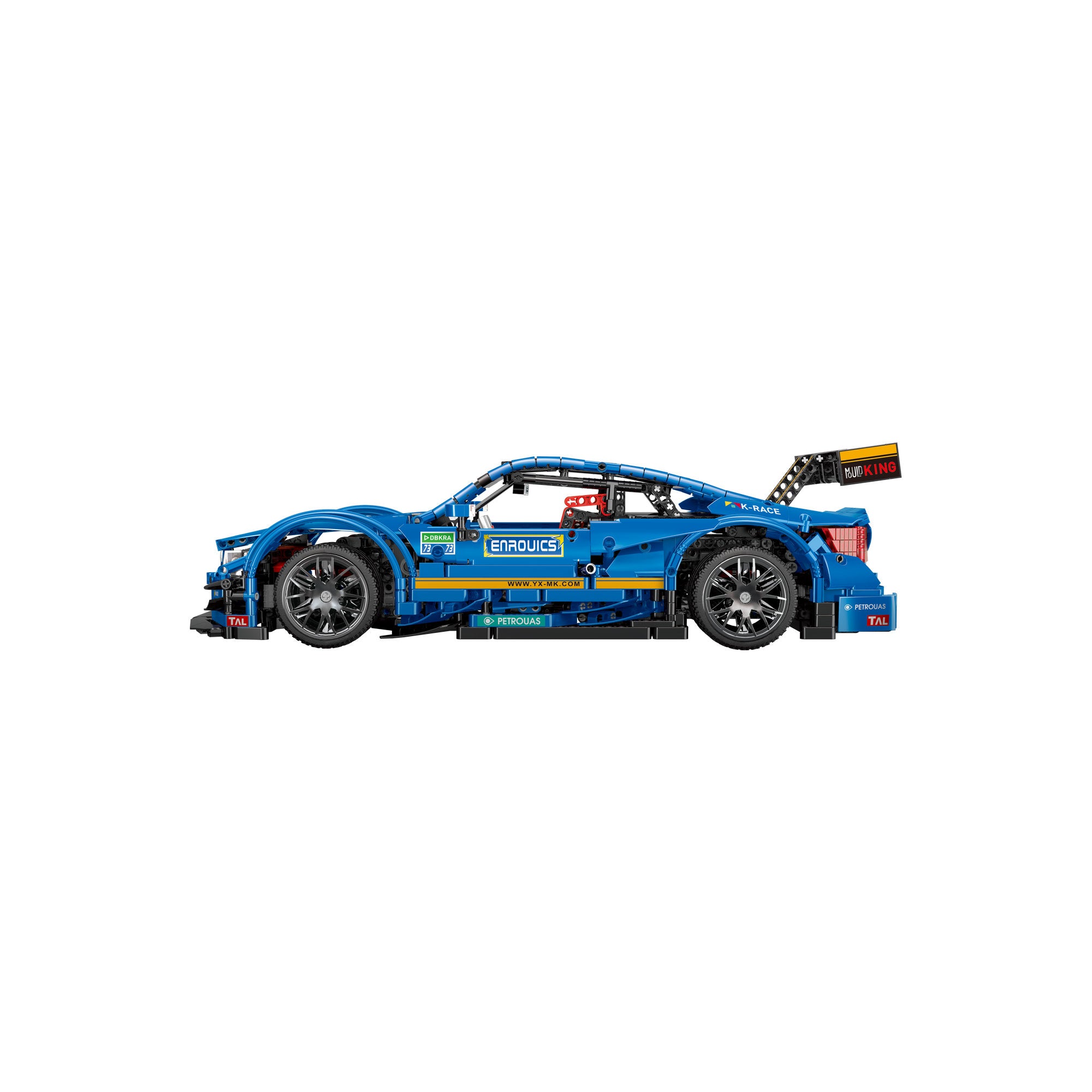 Side view of the Mould King 13073 C63 DTM Racing Remote controlled Car Model Building Set
