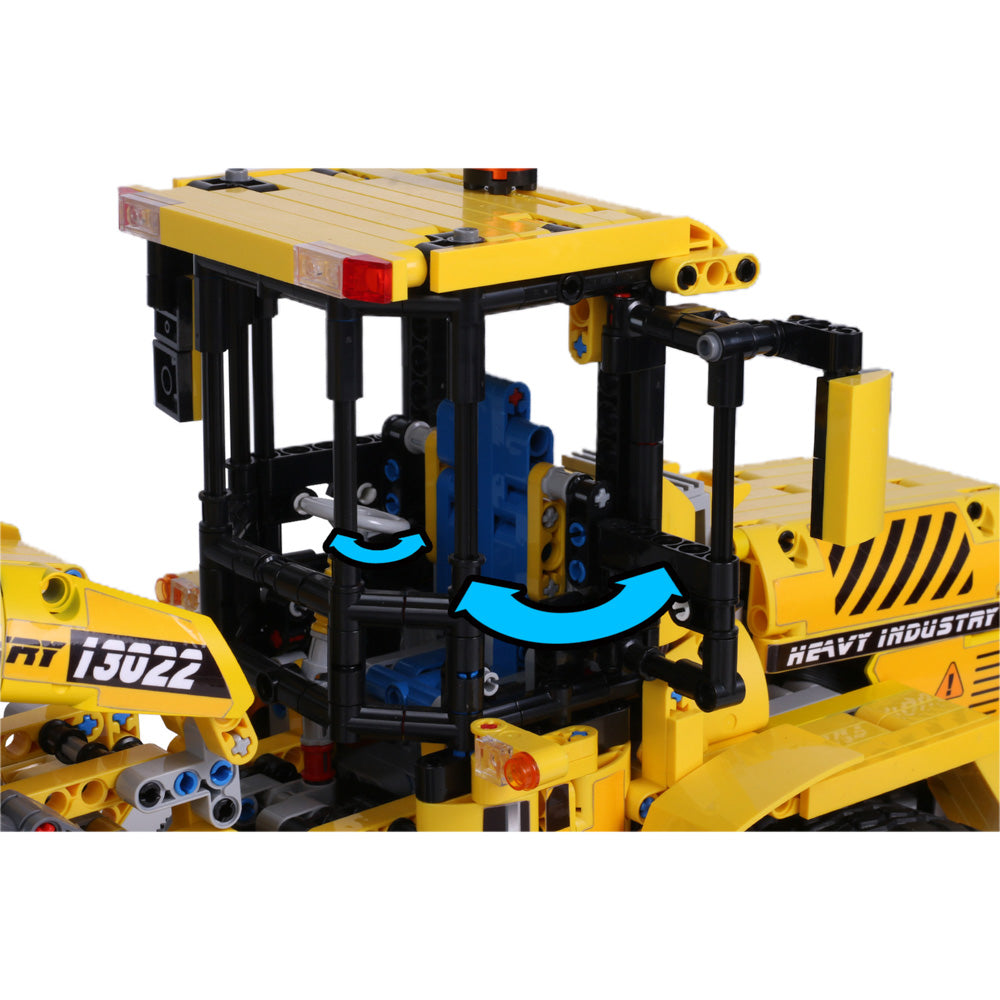Doors to cabin open, in the Mould King 13122 Bucket Loader Bulldozer Remote Controlled Building Set