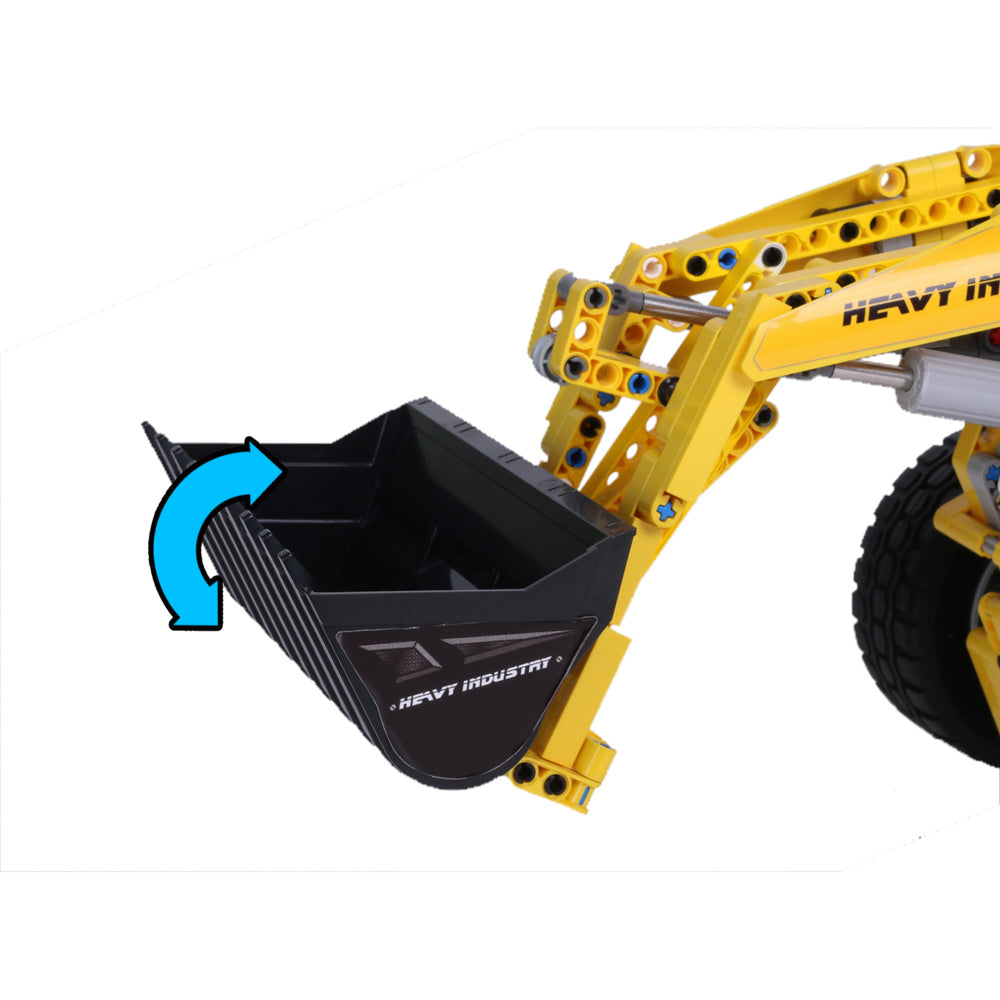 Bucket moves, in the Mould King 13122 Bucket Loader Bulldozer Remote Controlled Building Set