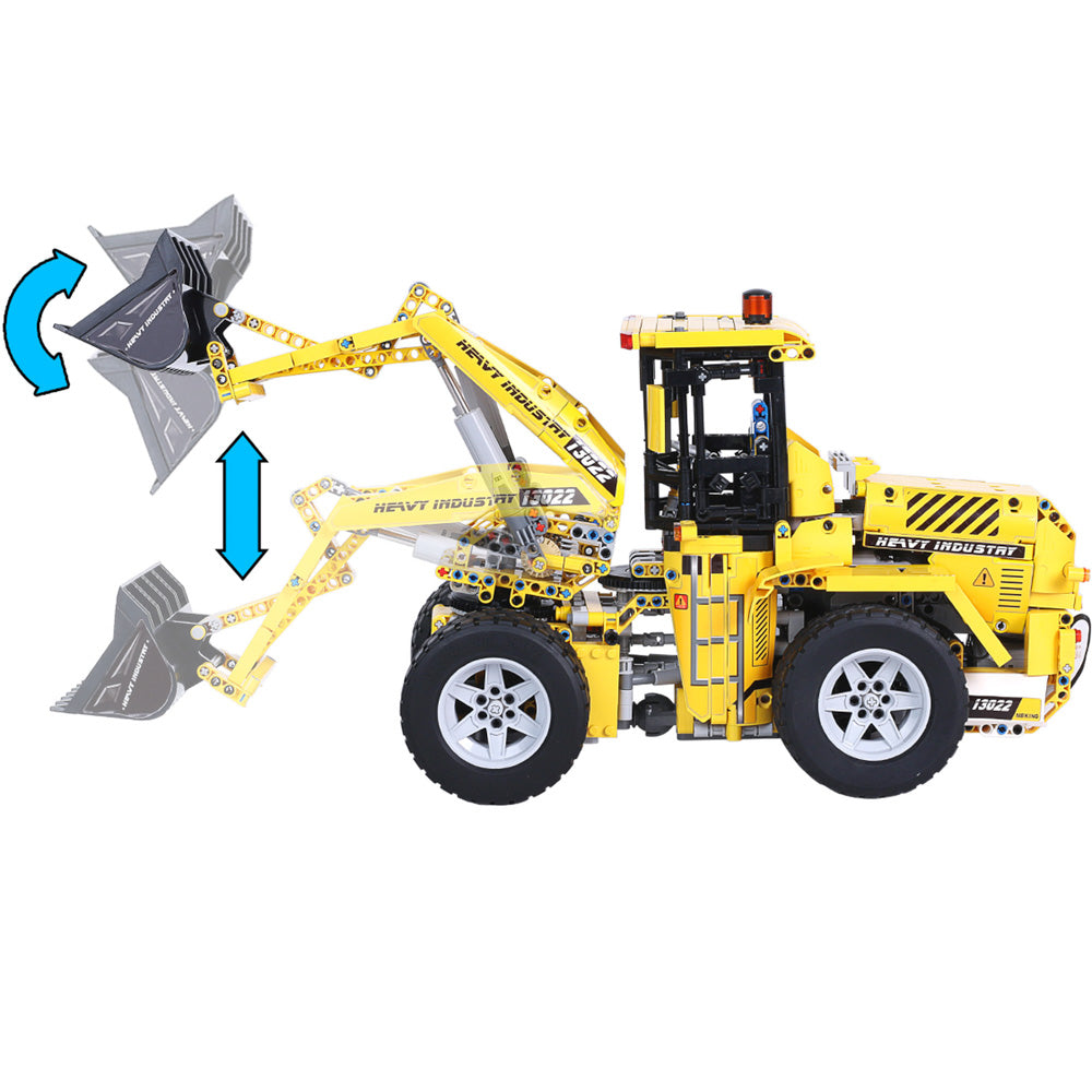Bucket moves, in the Mould King 13122 Bucket Loader Bulldozer Remote Controlled Building Set