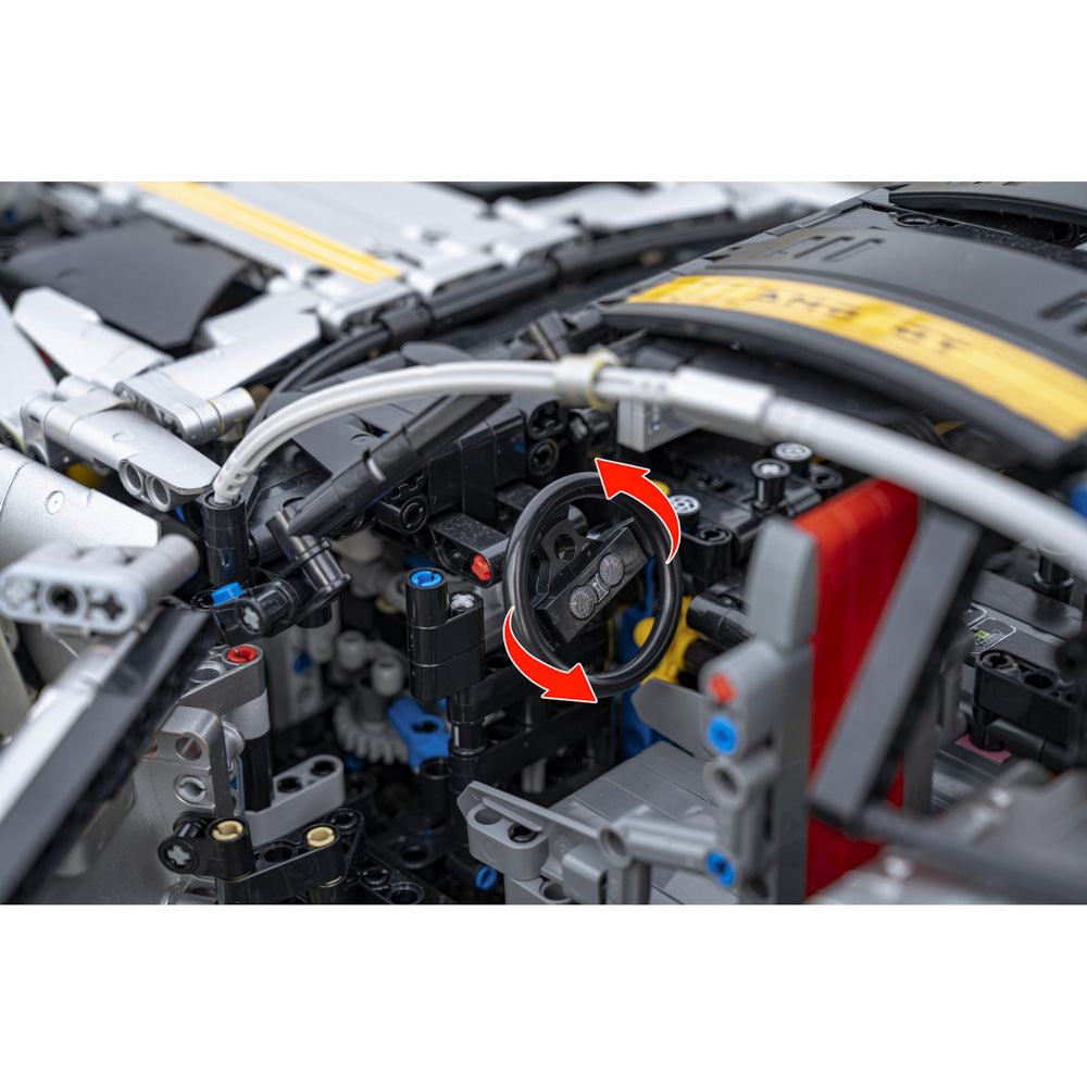 Inside detail of the Mould King 13126 AMG GT Quicksilver Sports Remote Control Car Building Set