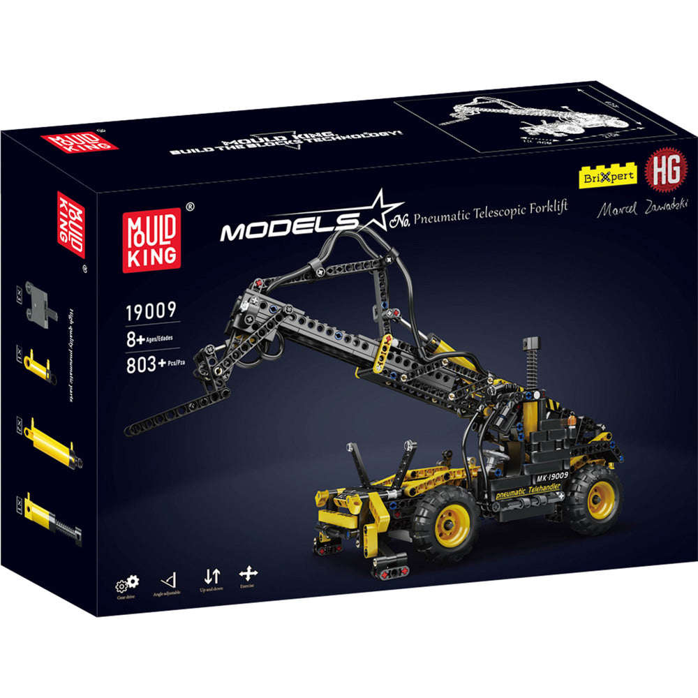 Mould King 19009 Pneumatic Telescopic Forklift Building Toy Set, in packaging