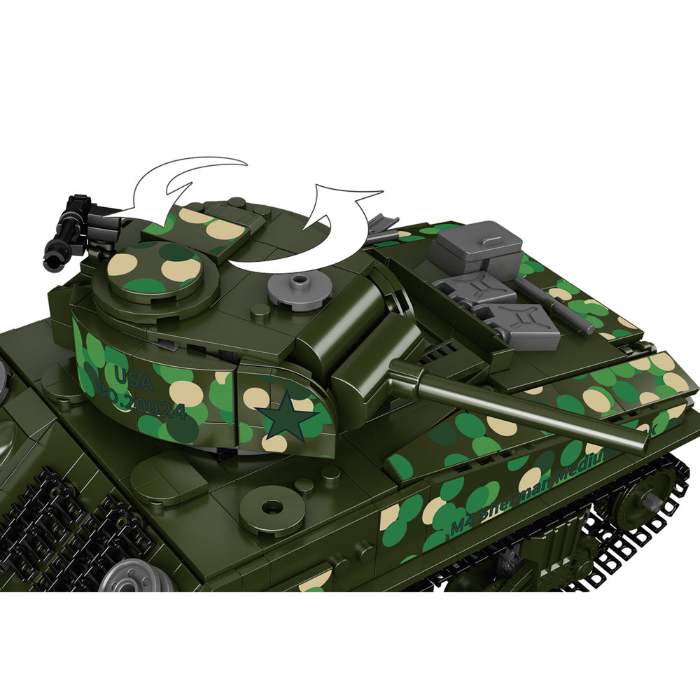 Moving turret in the Mould King 20024 M4 Sherman Tank RC Building Set