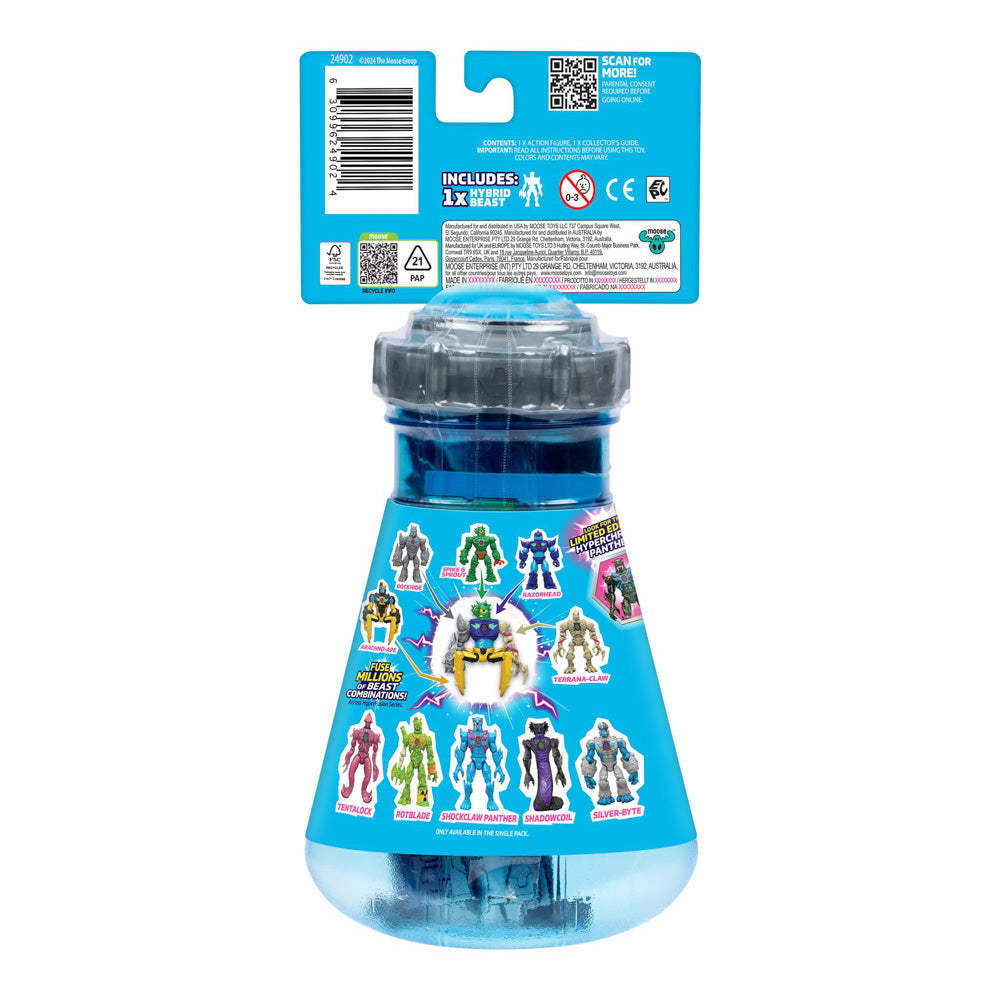 Back packaging of the MrBeast Lab Hybrids Hyper Fusion Mix & Match Figure Blind Bag toys