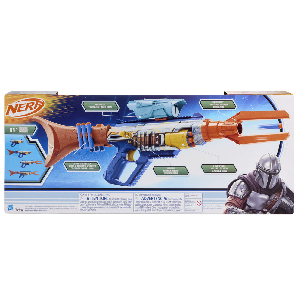 Back packaging of the NERF Star Wars The Mandalorian and Grogu Blaster gun