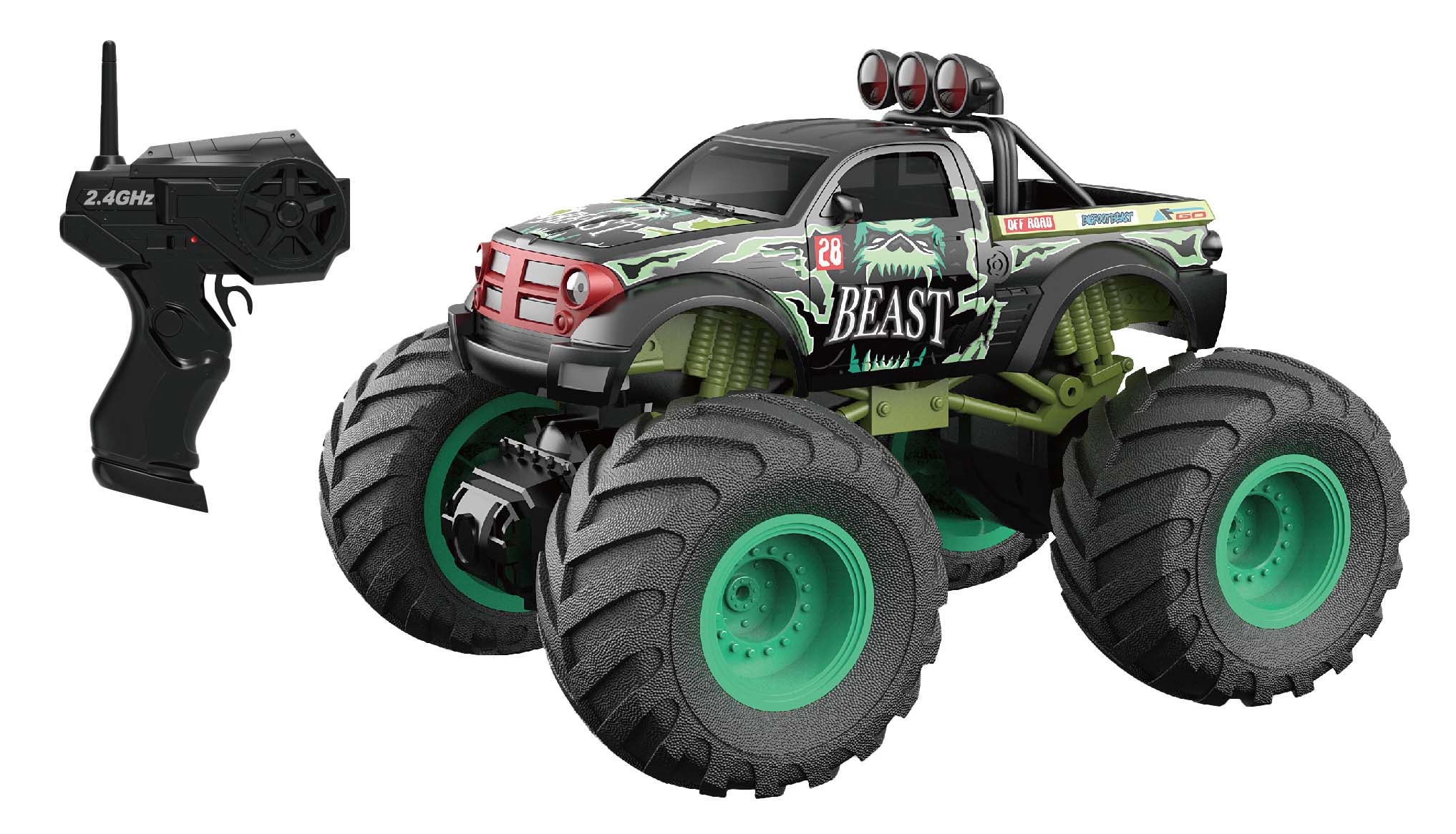 Racing Rally 1:18 Remote Control Bigfoot Bigfoot Beast Green Wheels