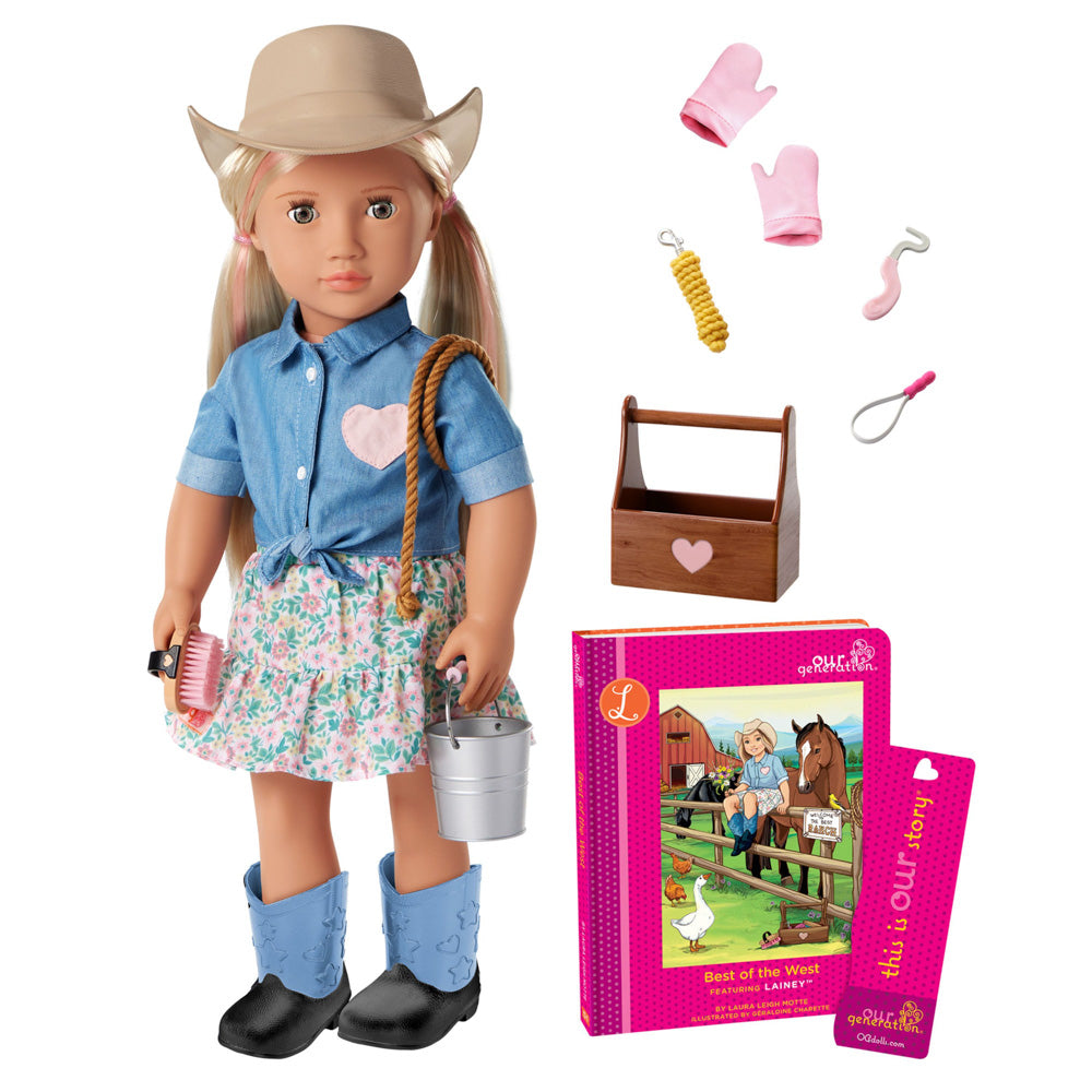 Our Generation 18 Inch Deluxe Doll Western Cowgirl Lainey toy with accessories