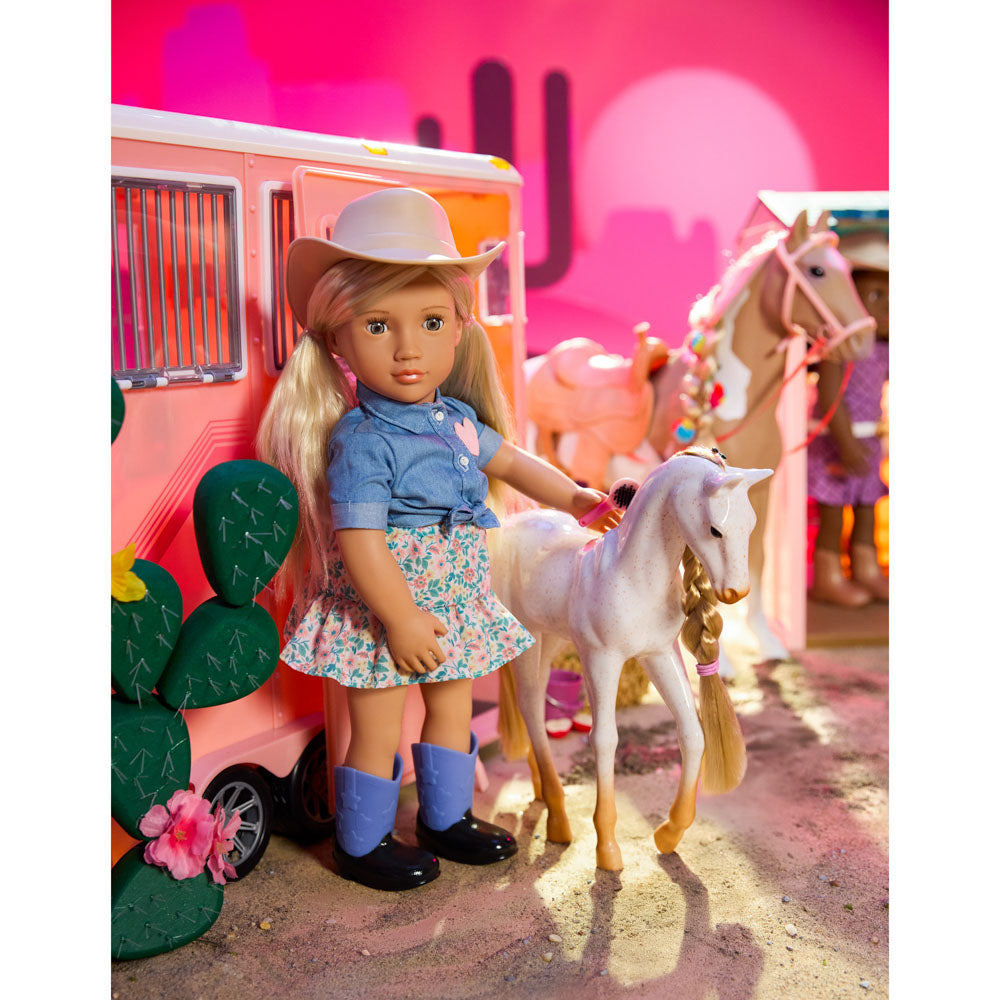 Our Generation 18 Inch Deluxe Doll Western Cowgirl Lainey toy with horse