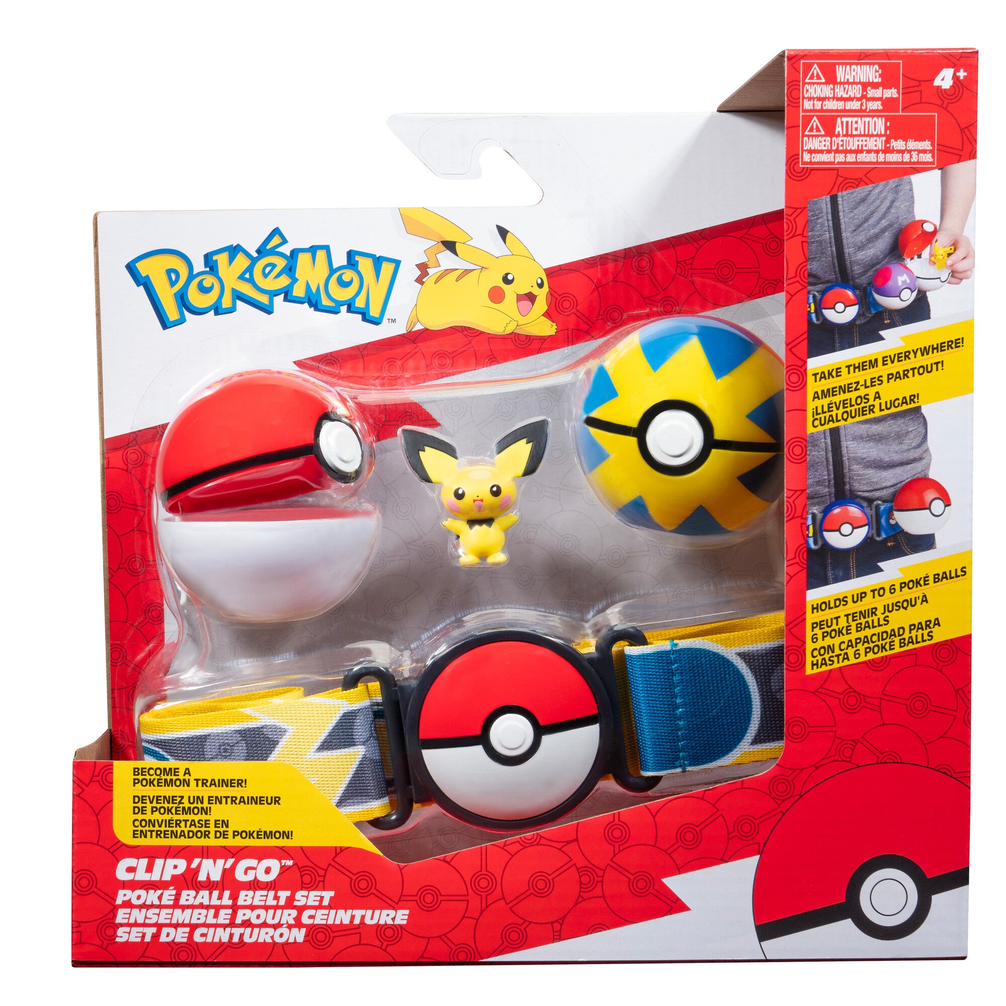 Pokemon Clip N Go Poke Ball Belt Set - Poke Ball & Quick Ball With Pichu