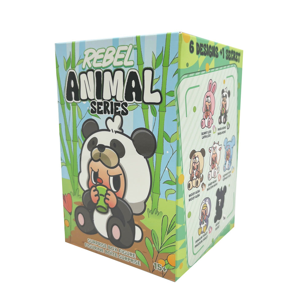 POP CUPPO Rebel Bear Mystery Animal Series Plush Blind Box toys, in packaging.