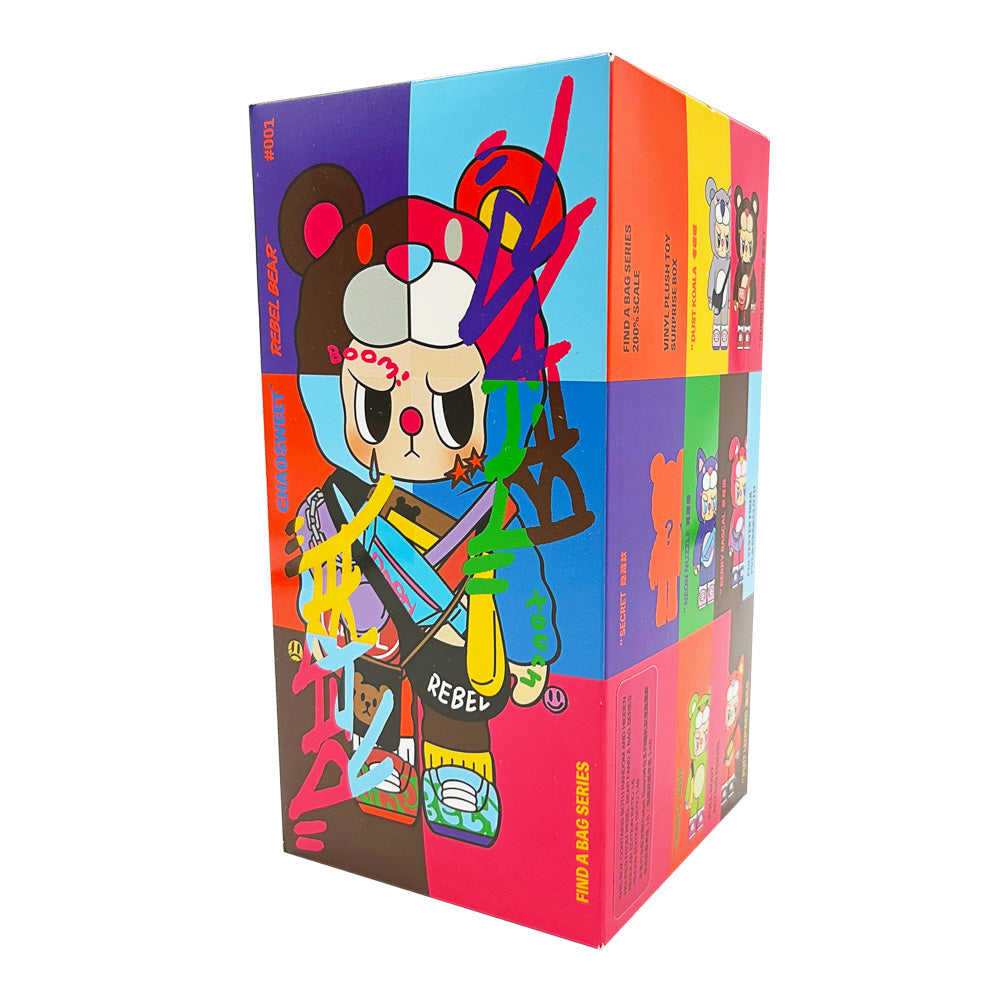POP CUPPO Rebel Bear Mystery Street Movable Series Plush Blind Box, in packaging.