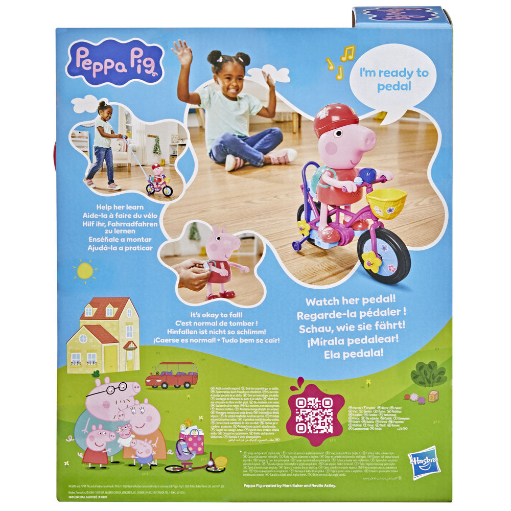 Back packaging of the Peppa Pig: Ready Pedal Go Peppa on push stick.
