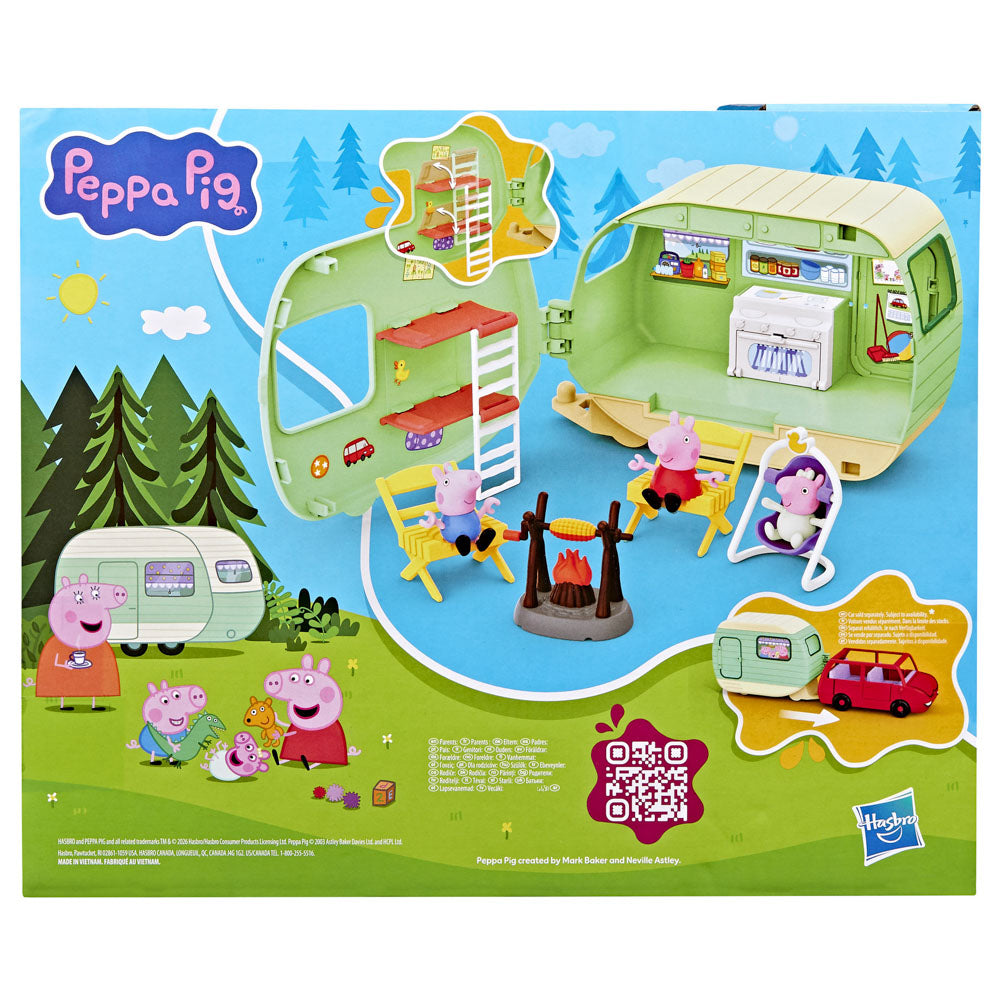 Back packaging of the Peppa Pig Three Little Piggies Caravan playset