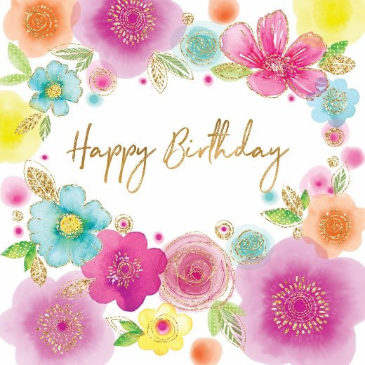 Aquarelle Floral Happy Birthday Card