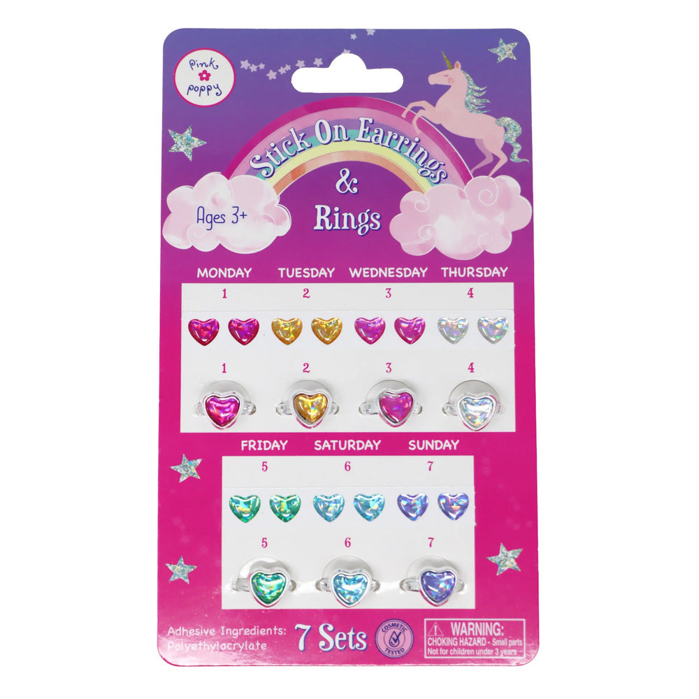 Pink Poppy 7 Day Stick On Earrings & Ring Set - Toyworld NZ