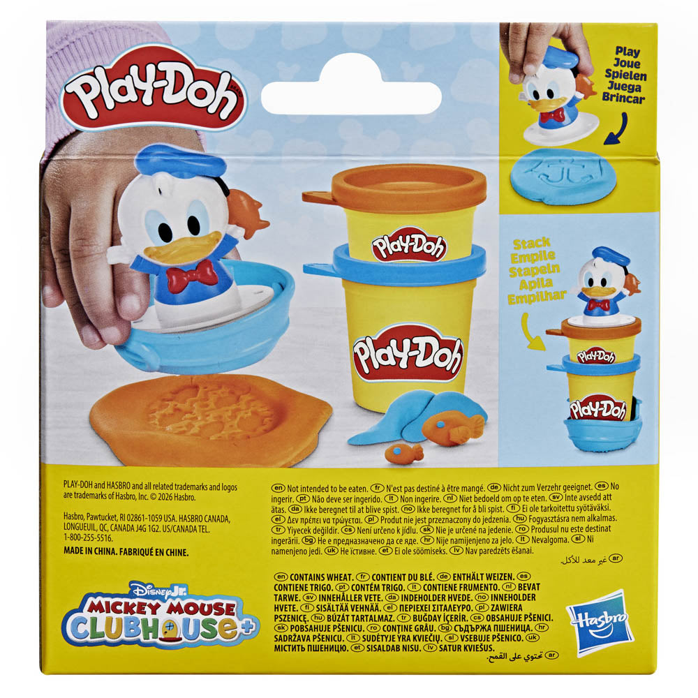 Back packaging of the Play-Doh Disney Stamp And Go Donald dough toy playset