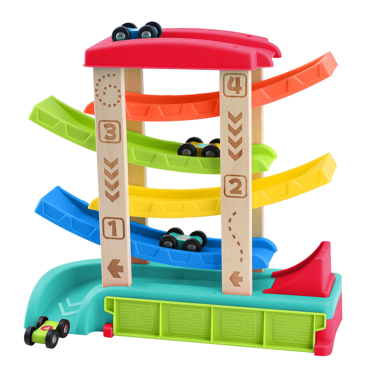 Red Play Car Ramp Playgo Toys Wooden Race Car Ramp – Toyworld NZ