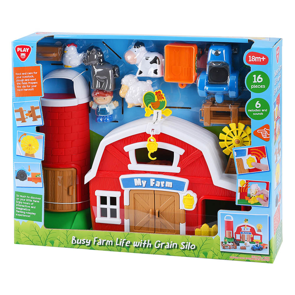 Playgo Toys Busy Farm Life With Grain Silo 16 Piece Playset, in packaging