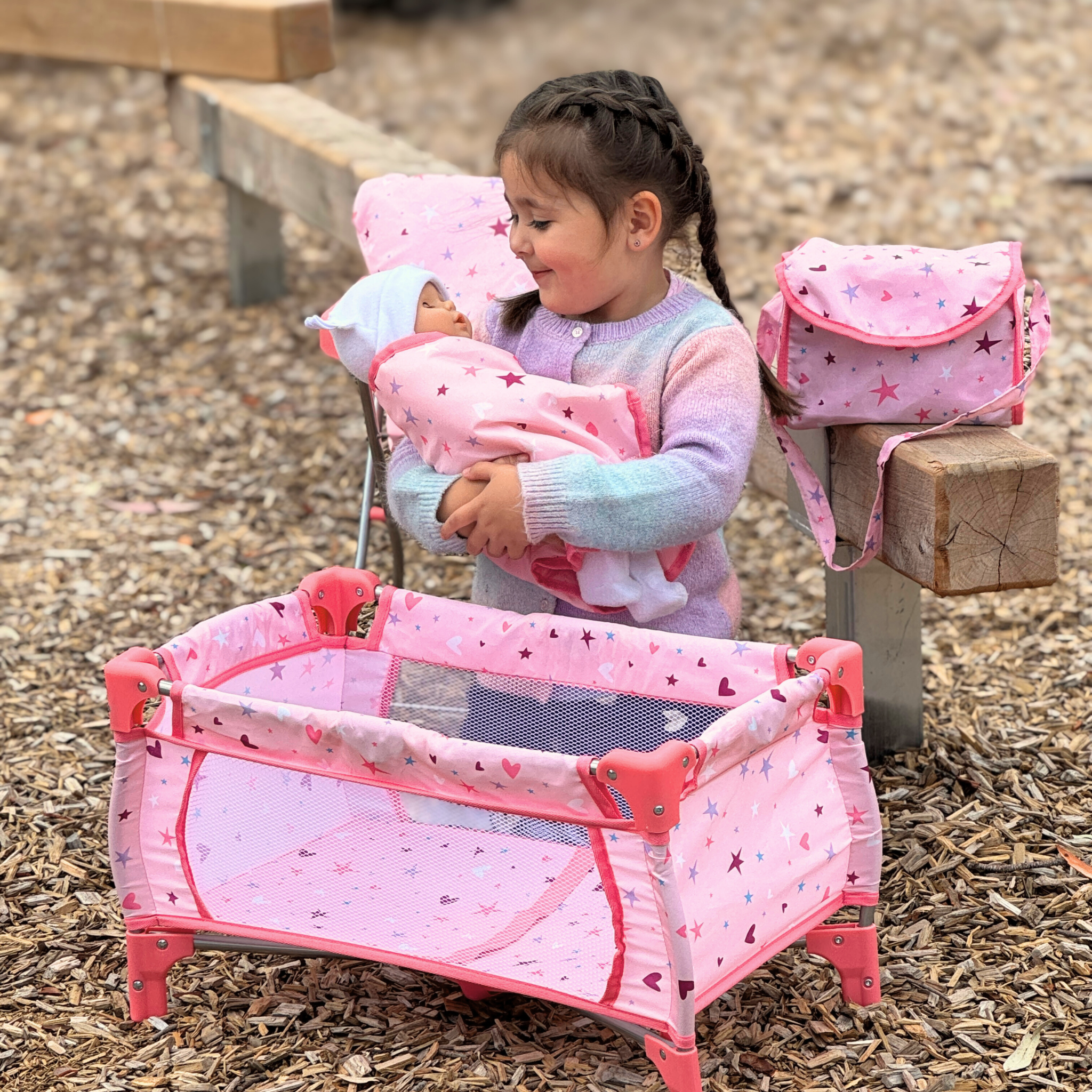 Playworld Doll Travel Cot Pink