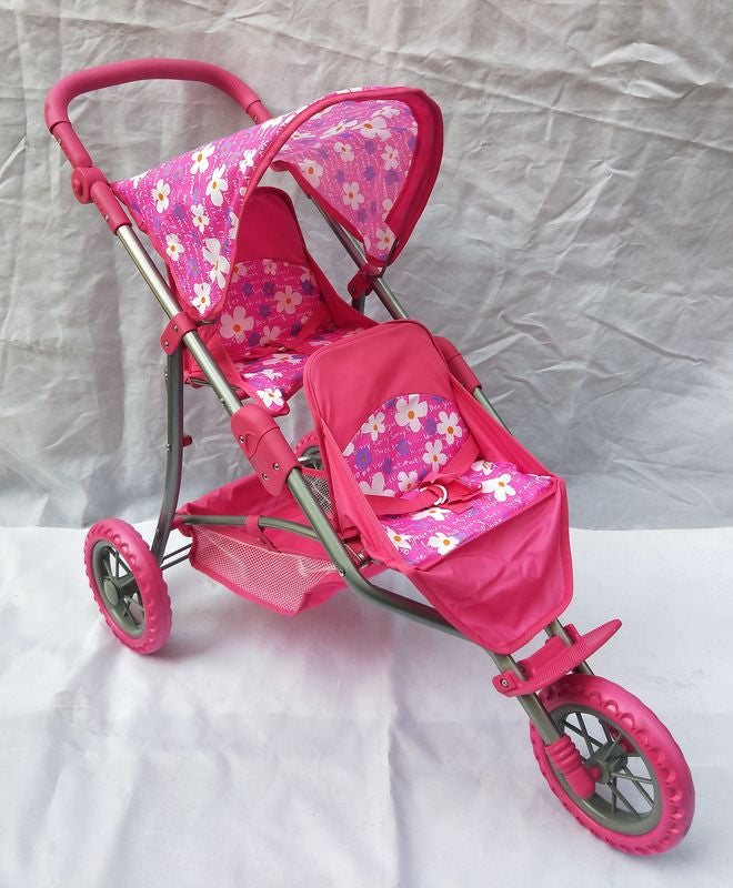 Playworld 3 Wheel Twin Jogger Dolls Pram