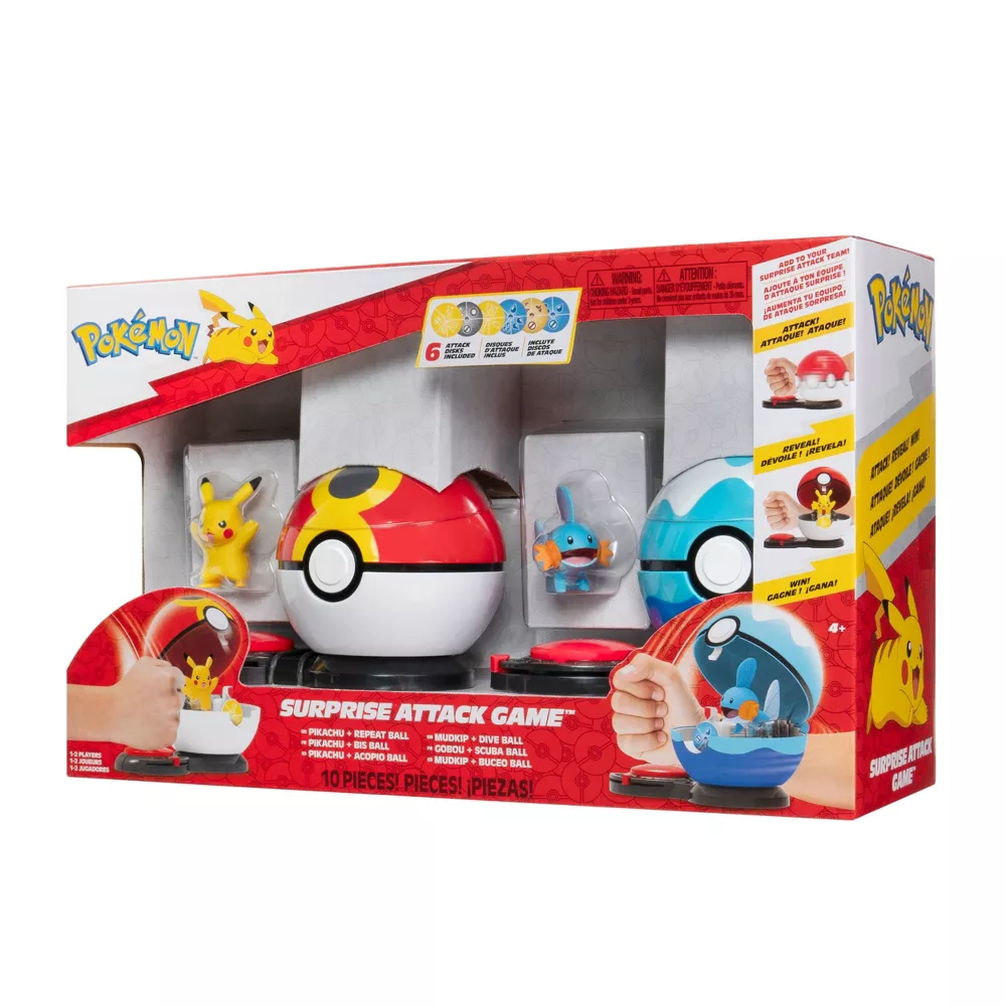 Pokemon Surprise Attack Poke Ball Battle Game Pikachu #9 & Mudkip With Repeat Ball & Dive Ball
