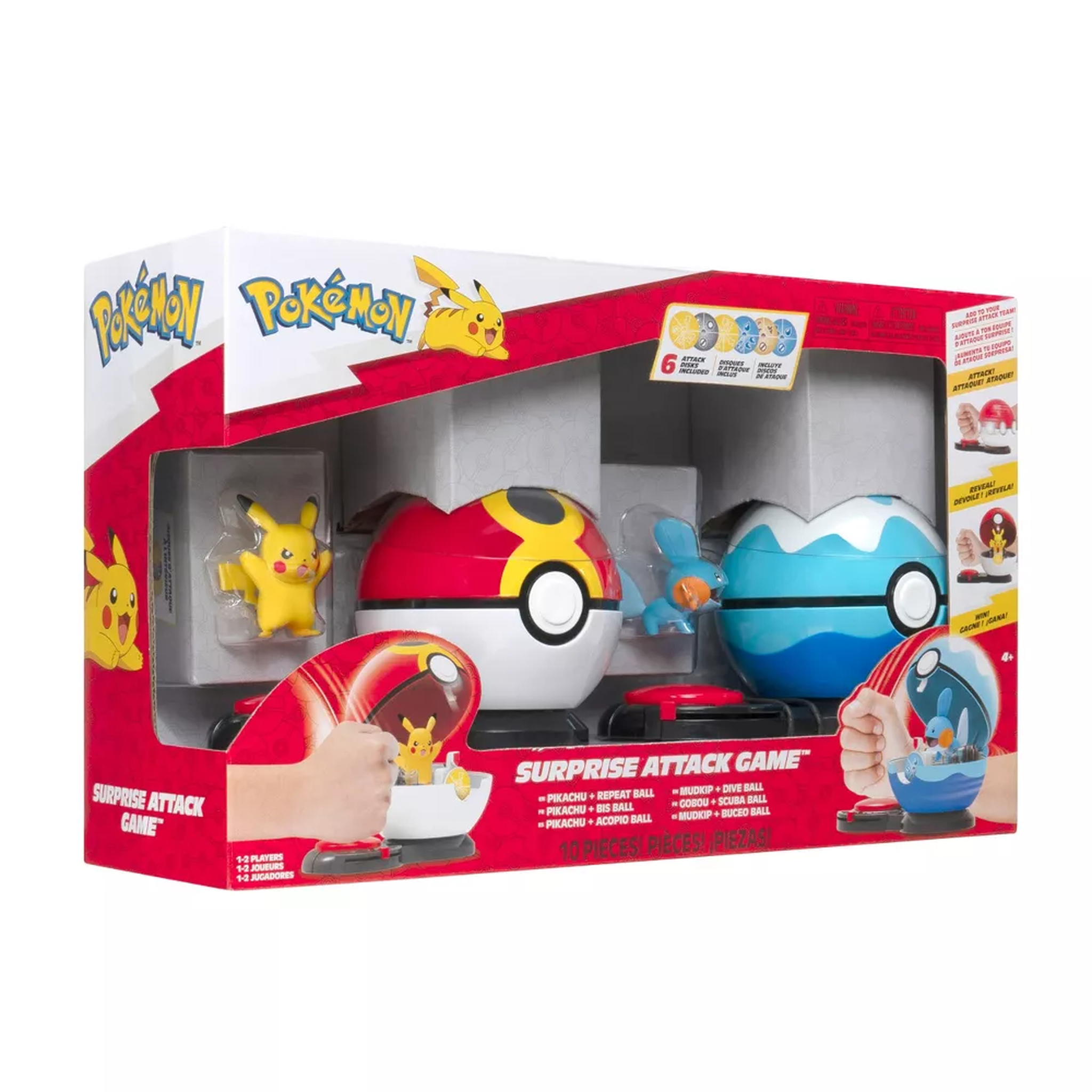 Pokemon Surprise Attack Poke Ball Battle Game Pikachu #9 & Mudkip With Repeat Ball & Dive Ball
