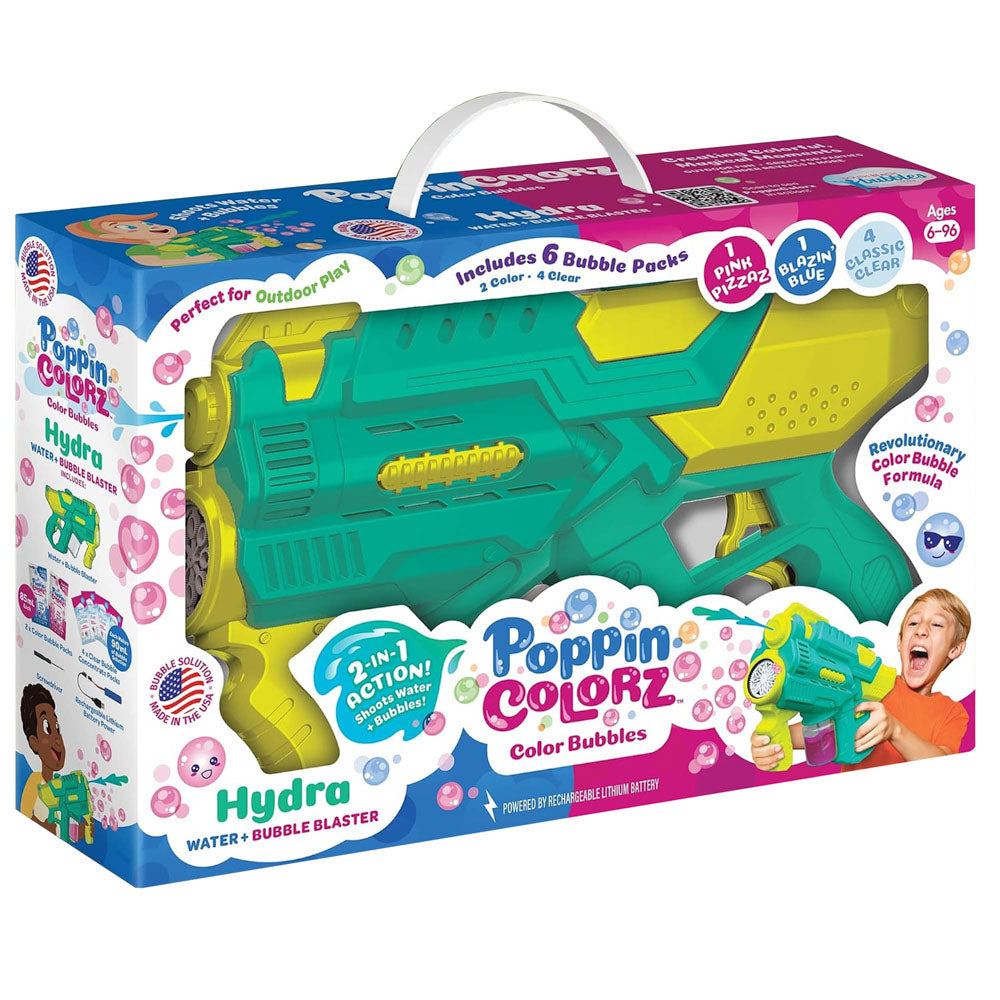 Poppin Colorz Hydra Water & Bubble Blaster coloured bubble gun.