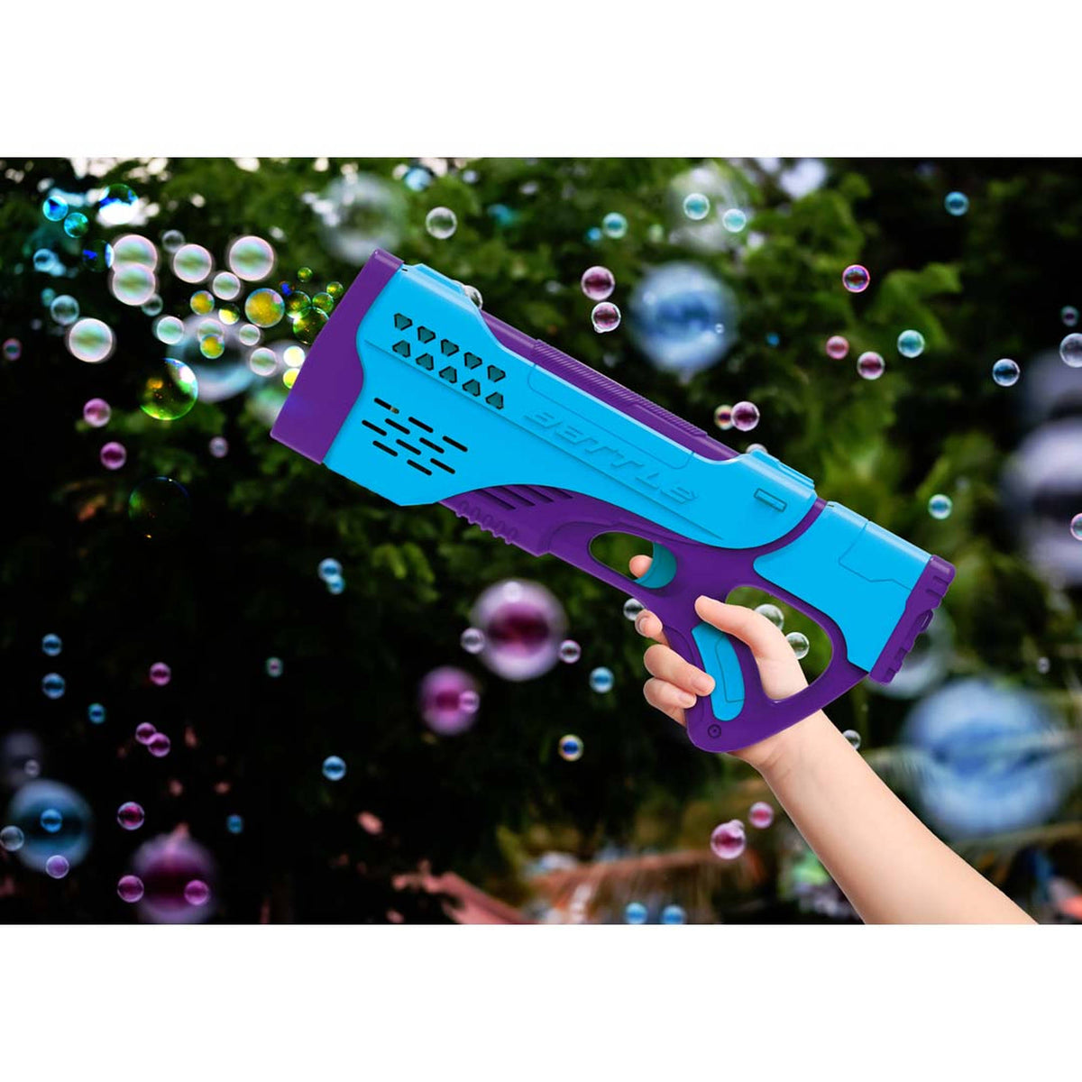 Poppin Colorz Light Up Spectra Colour Bubble Blaster gun with coloured bubbles.