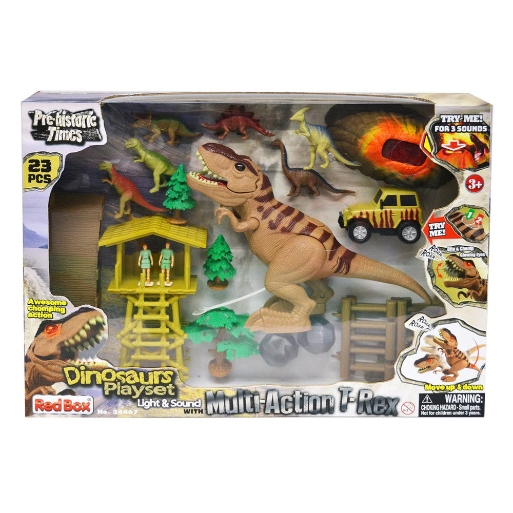 Pre-Historic Times 23 Piece Playset With Multi-Action T-Rex toy, in packaging