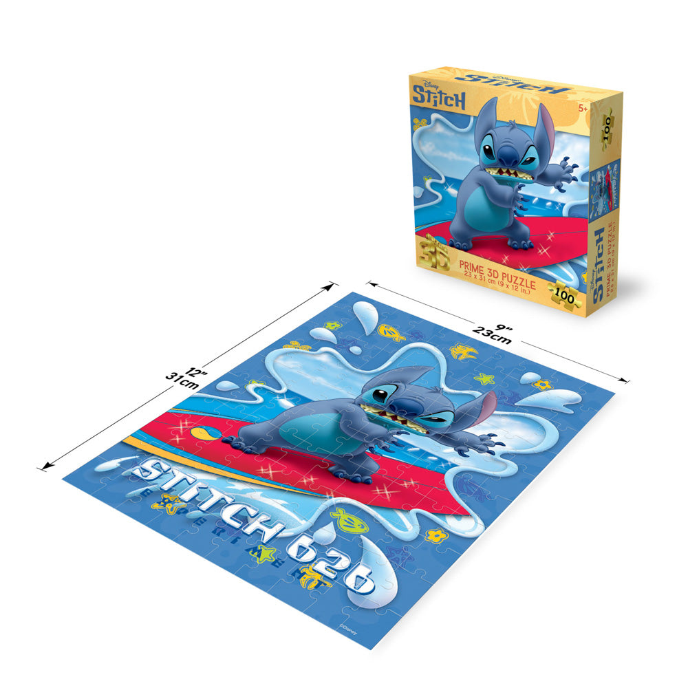 Prime 3D Disney Stitch 100 Piece Jigsaw Puzzle - Surfboard - Toyworld NZ
