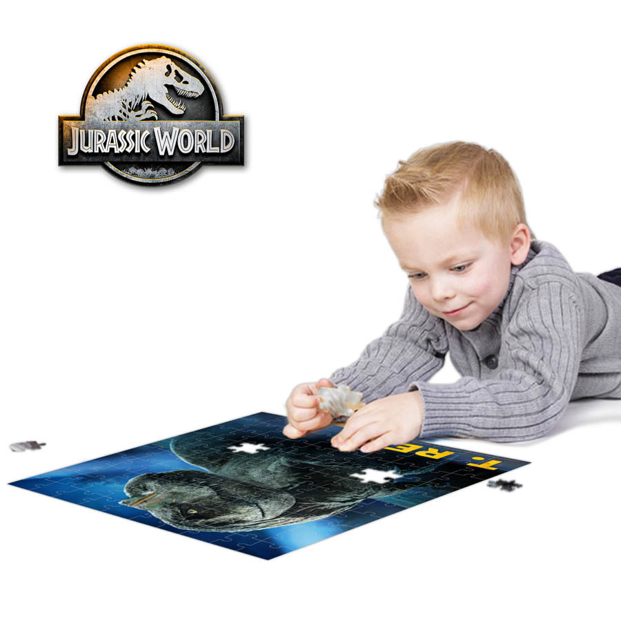 Chil playing with the Prime 3D Jurassic World T-Rex 100 Piece Puzzle