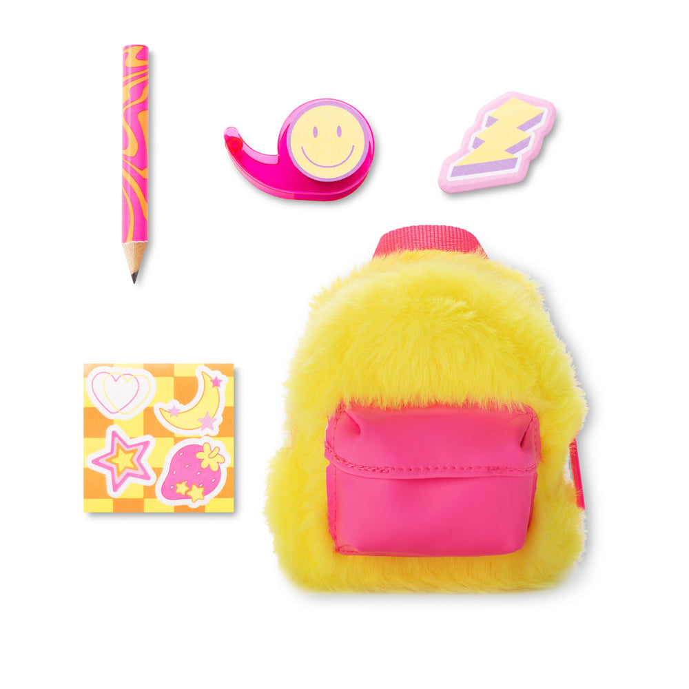 Stationary inside the Real Littles Neon Fluffy yellow Mini Toy Backpack - Assorted Styles