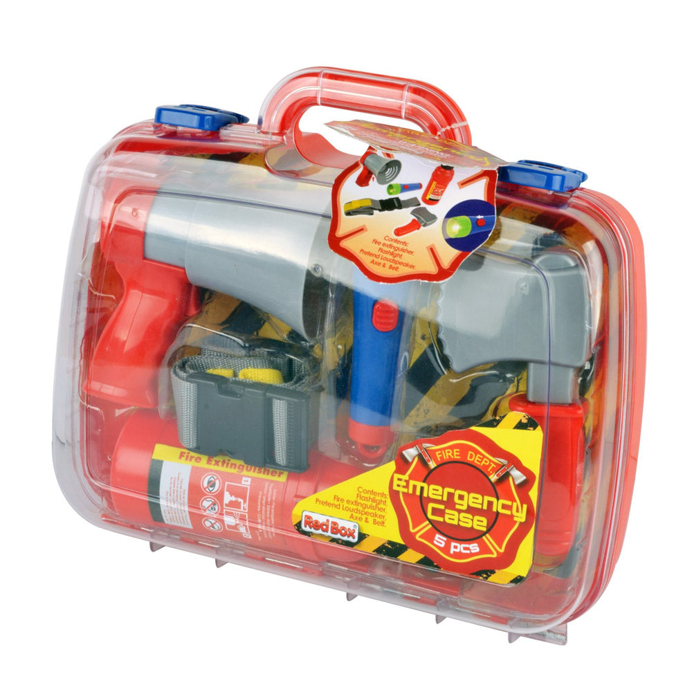 Red Box Fire Fighter Emergency Carry Case Toy Tool Playset, in packaging