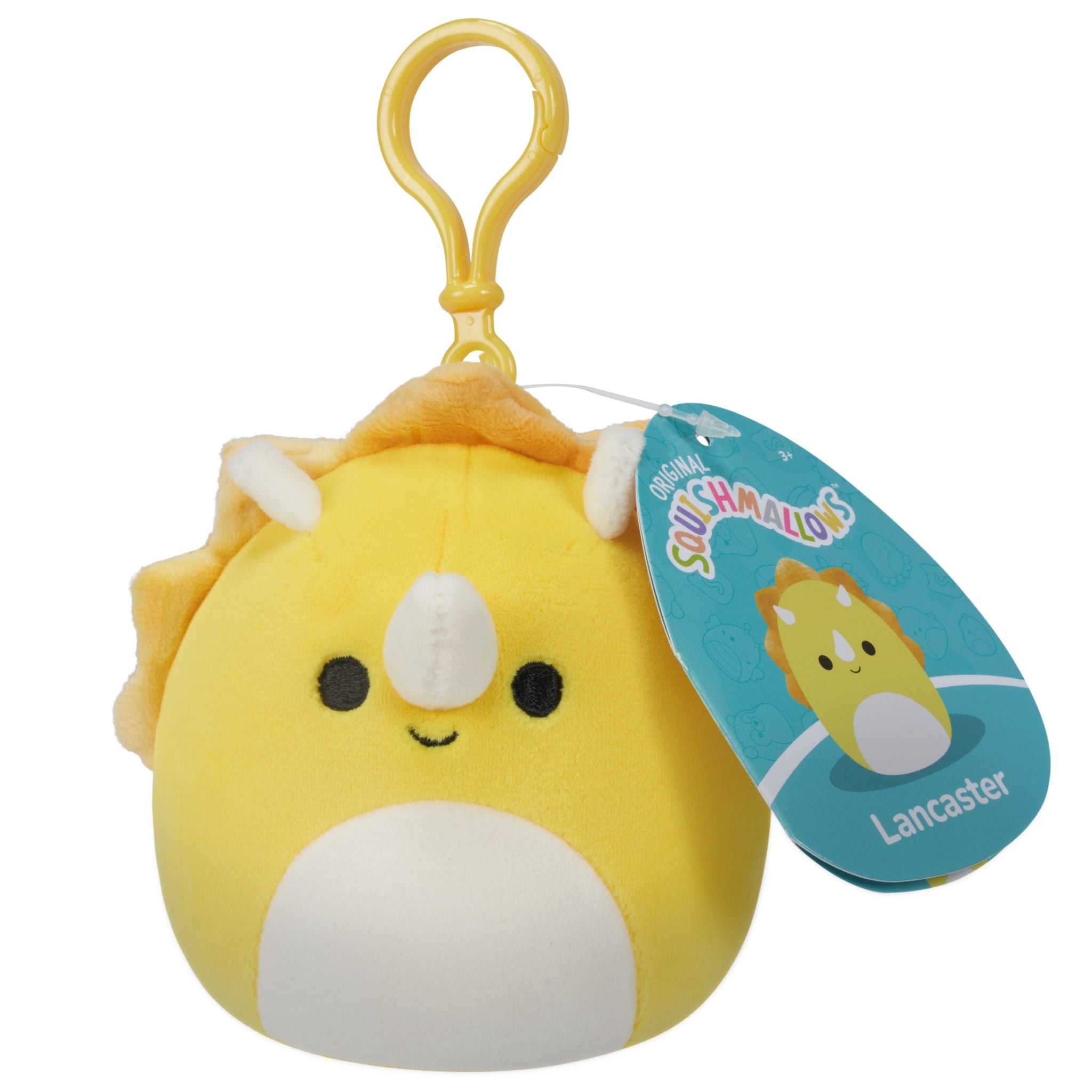 Squishmallows 3.5 Inch Plush Clip-On Lancaster The Yellow Triceratops